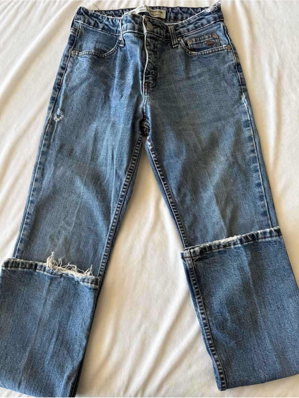Harley-Davidson Distressed Blue Wide-Leg Jeans